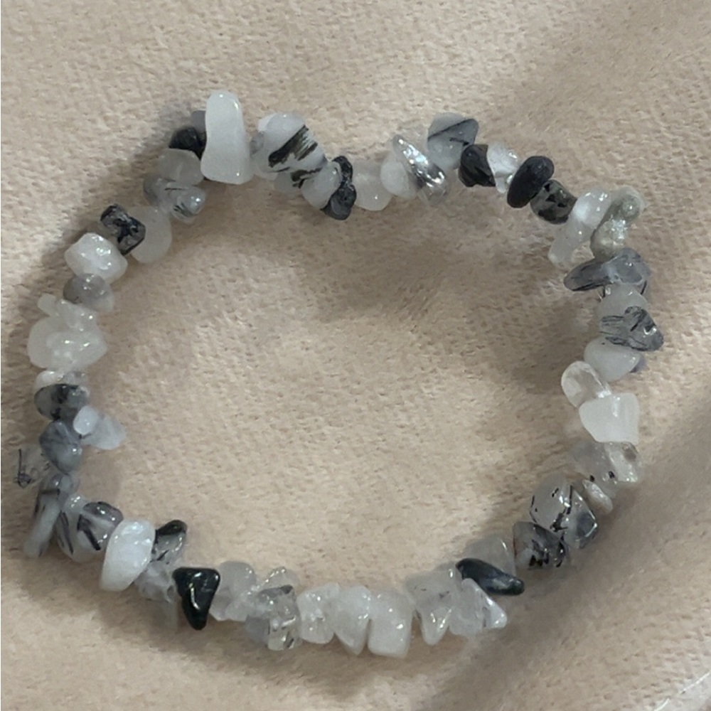 Black Rutilated Quartz Stretch Bracelet - Picture 2 of 4